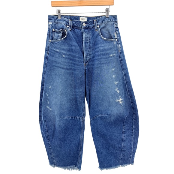 Citizens of Humanity Medium Wash Distressed Barrel Wide Leg Horseshoe Jeans 29 - Picture 3 of 12